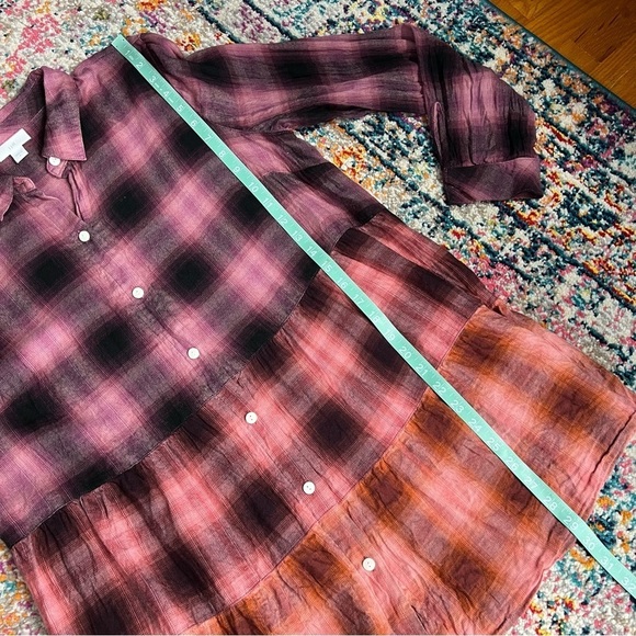 J. Jill Top Women’s Ombré Pink Orange Flannel Plaid Button Up Long Sleeves Tunic - Picture 10 of 10